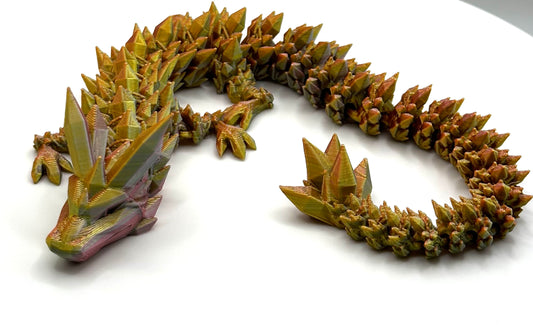 Kristall Drache in Juwel Grün/ Orangerot/ Gold 32 cm schlanke Form